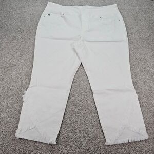 Belle Kim Gravel White‎ Frayed Hem Cropped Wide Leg Jeans Women's Size 22